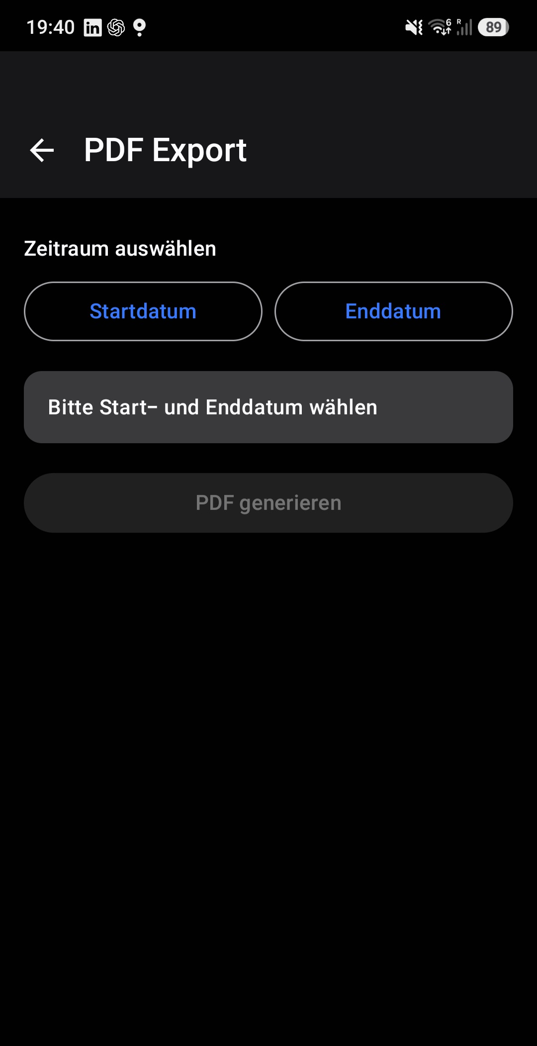 Exportansicht der mobilen Anwendung Pulse
