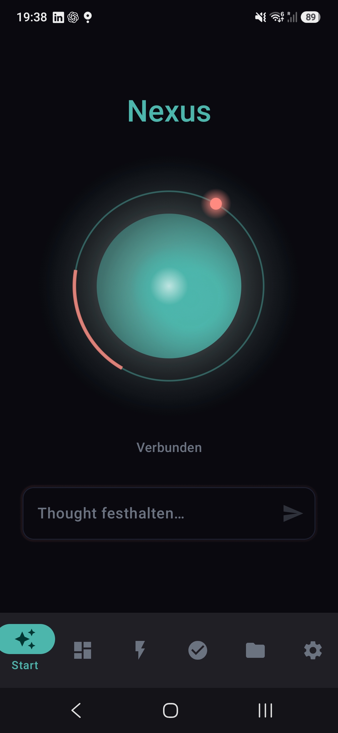 Alternative Startansicht der mobilen Anwendung Nexus